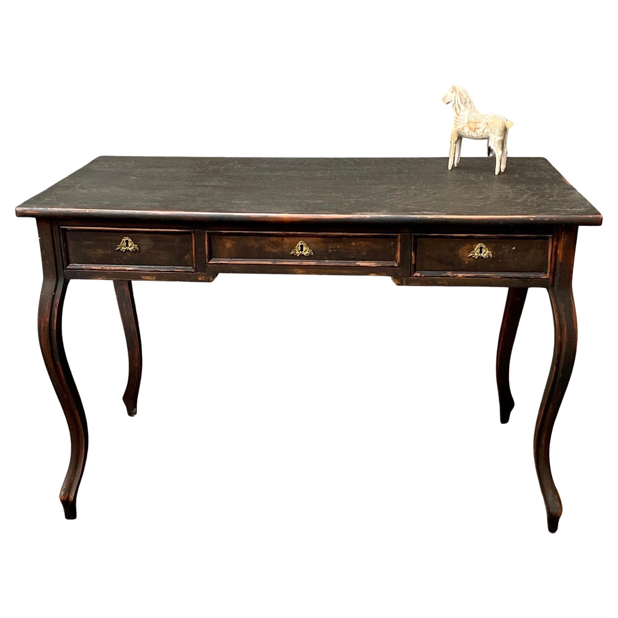 19th Century Swedish Gustavian Black Writing Desk With 3 Drawers For Sale
