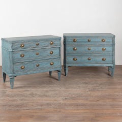 19th Century Swedish Gustavian Blue Painted Chest of Drawers, Pair