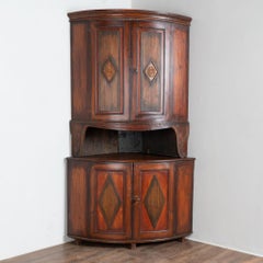 19th Century Swedish Gustavian Bowfront Painted Corner Cabinet