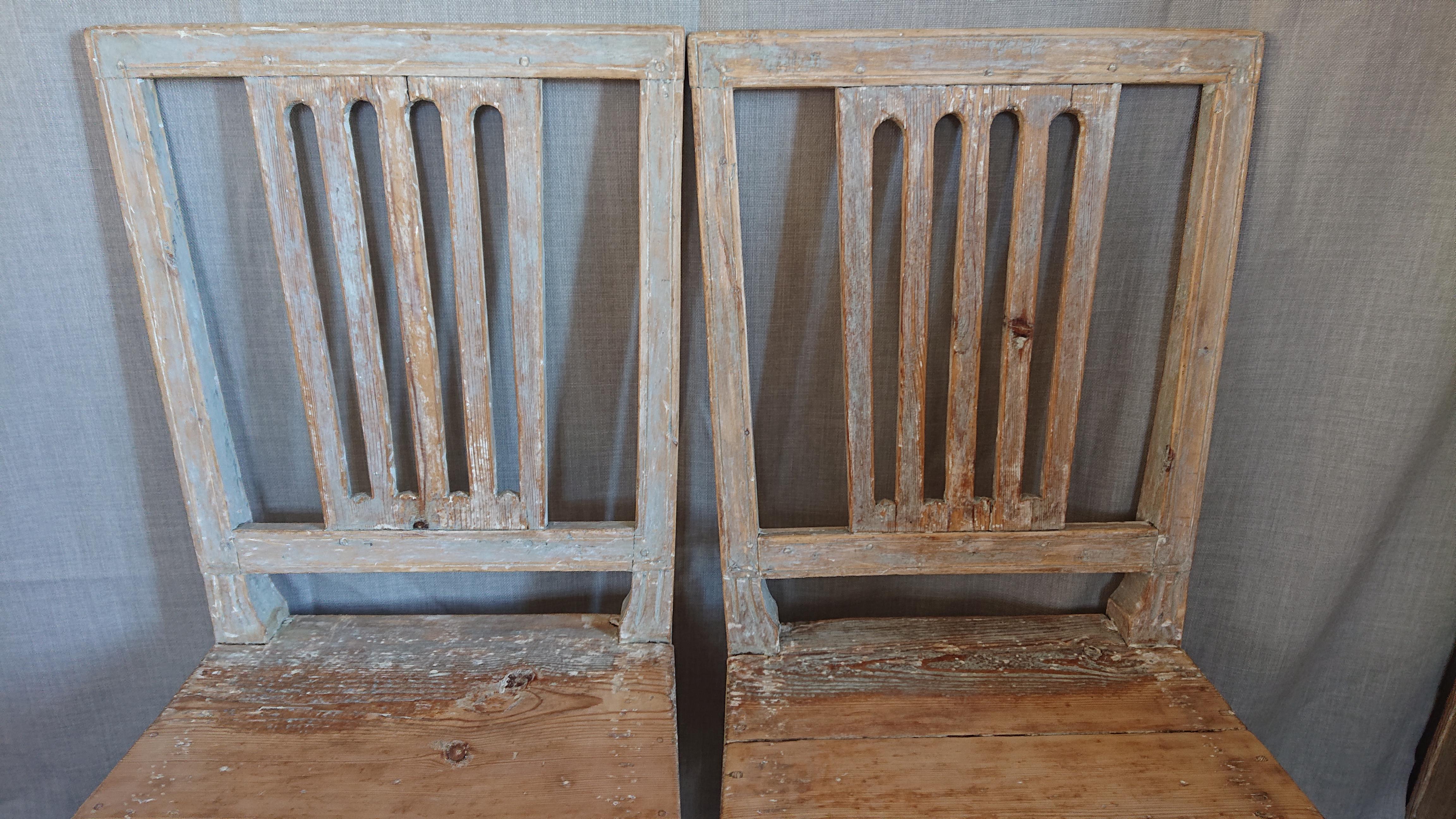 Hand-Carved 19th Century Swedish Gustavian Chairs with Original Paint