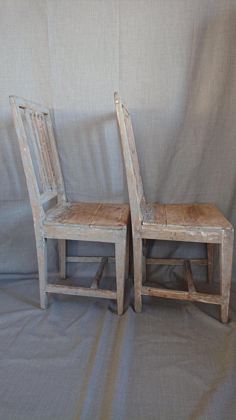 Pine 19th Century Swedish Gustavian Chairs with Original Paint For Sale