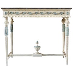 19th Century Swedish Gustavian Console Table, Grey Neoclassical Pinewood Table