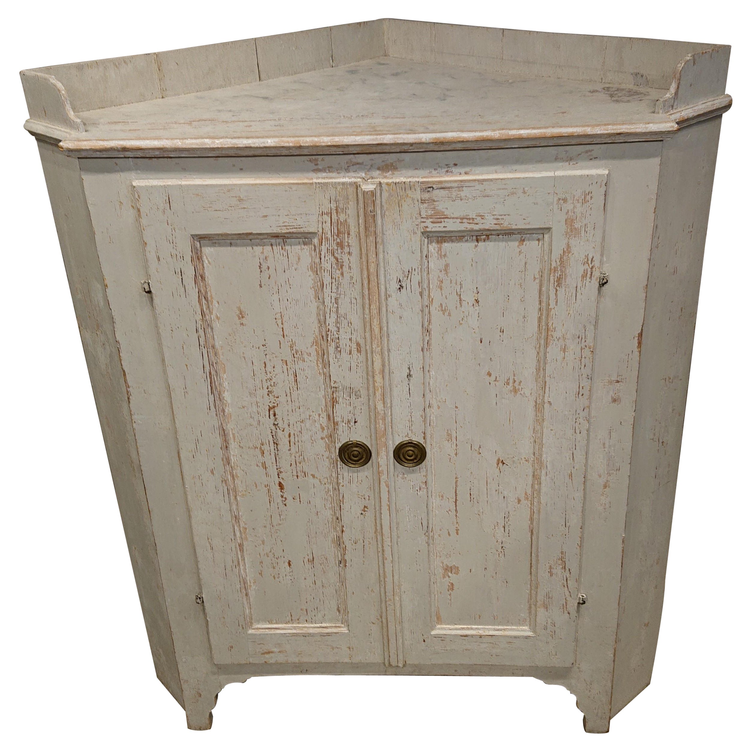19th Century Swedish Gustavian Corner Buffet with Original Paint