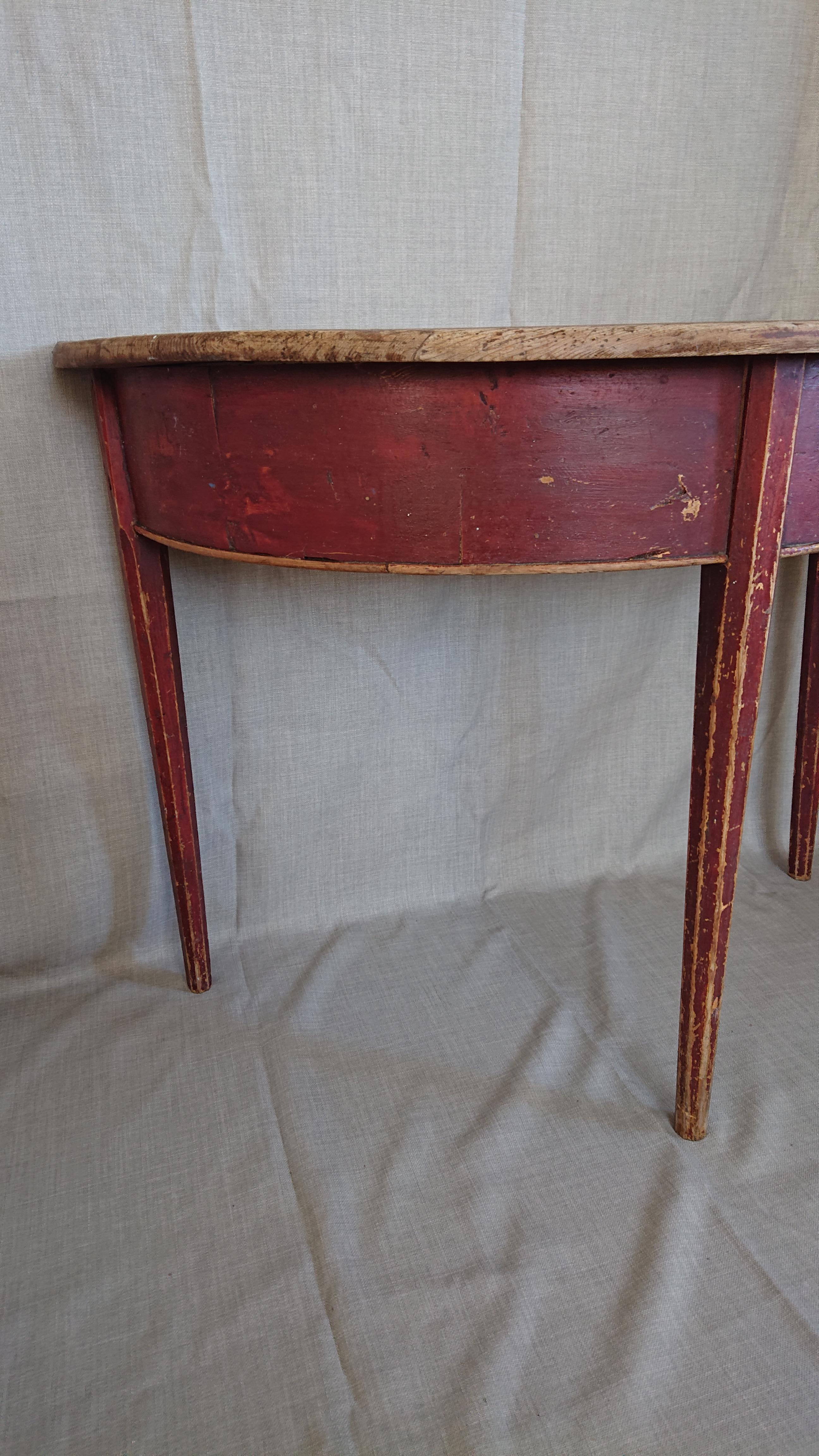 Pine 19th Century Swedish Gustavian Demi Lune Console Table with Originalpaint For Sale