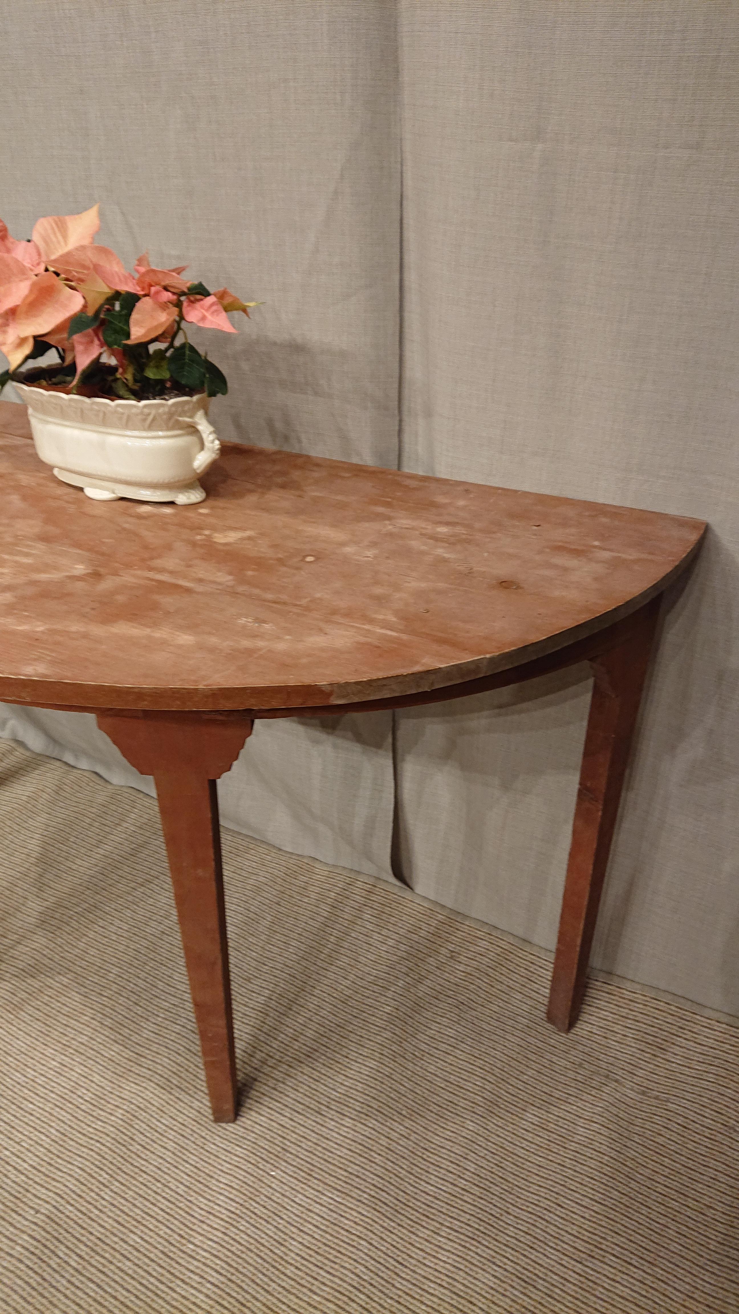 Hand-Crafted 19th Century Swedish Gustavian Demi Lune Table with Original Paint For Sale