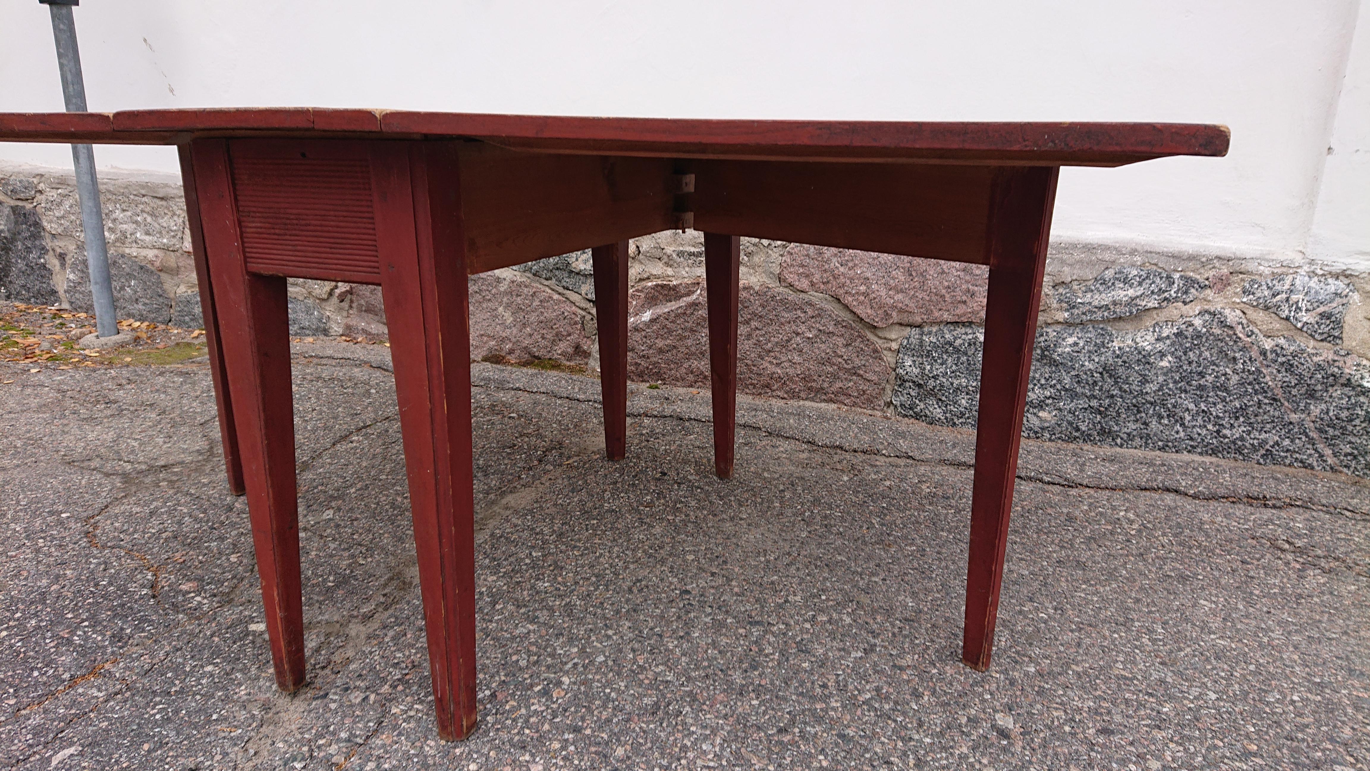 Pine 19th Century Swedish Gustavian Drop Leaf Table Originalpaint For Sale