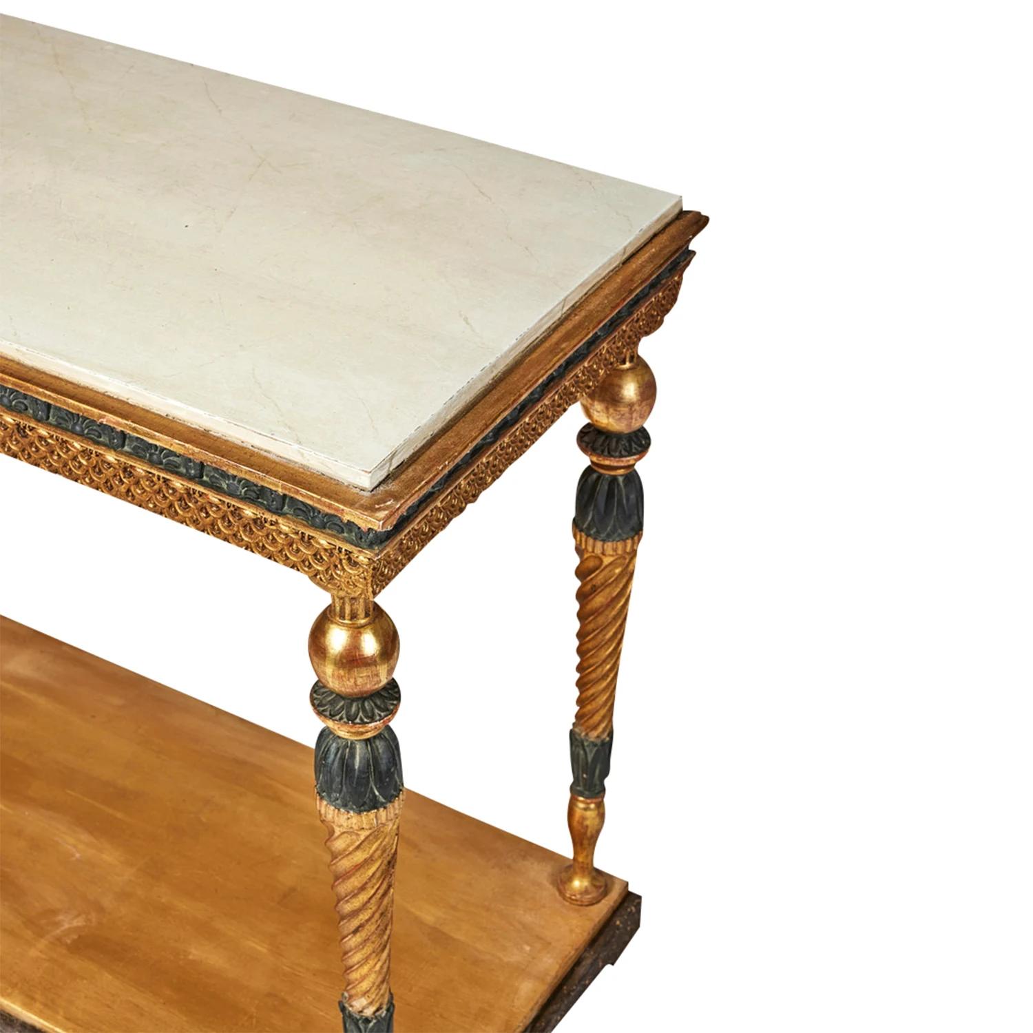 Peint à la main Table console gustavienne suédoise du 19ème siècle en bois de pin doré par Jonas Frisk en vente