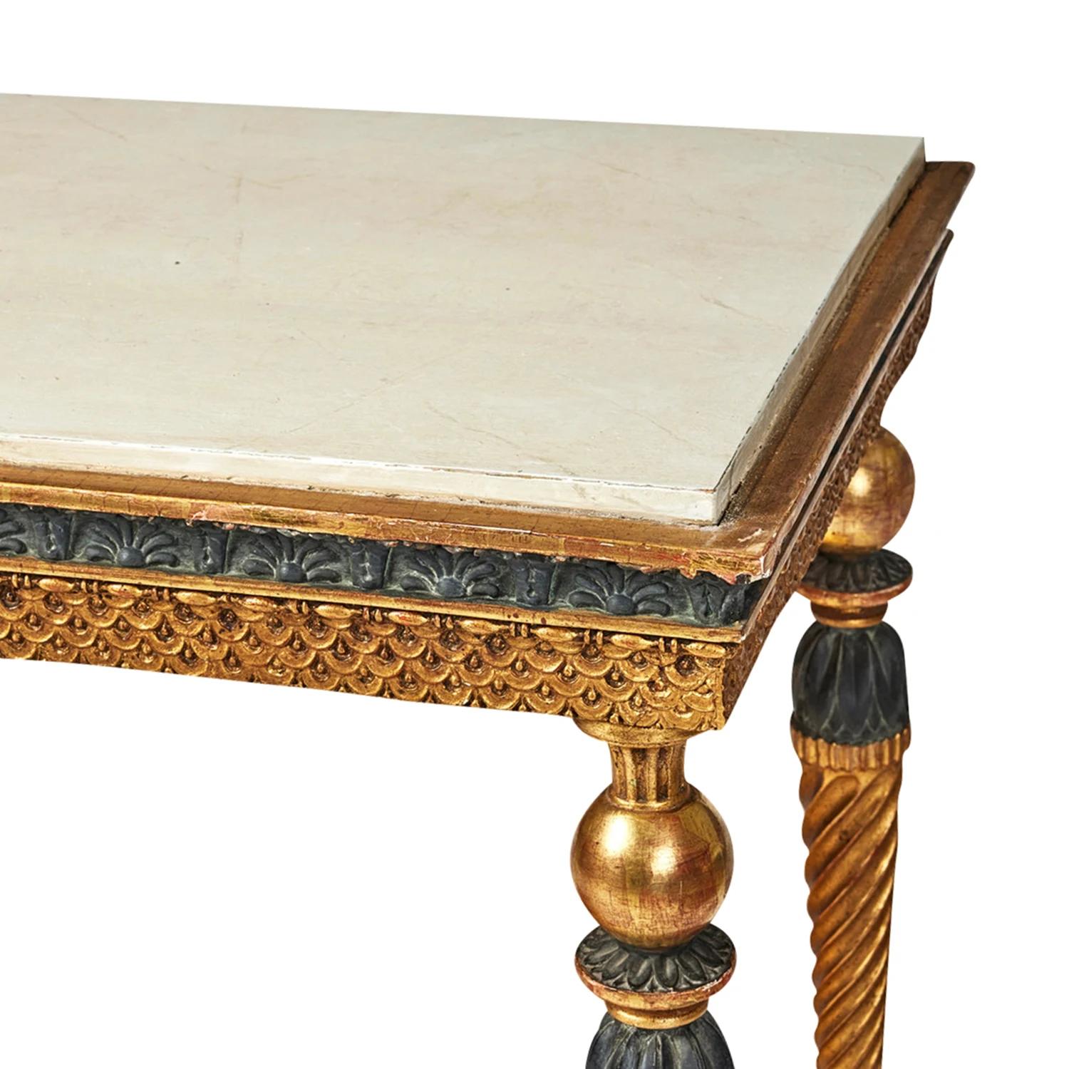 Marbre Table console gustavienne suédoise du 19ème siècle en bois de pin doré par Jonas Frisk en vente