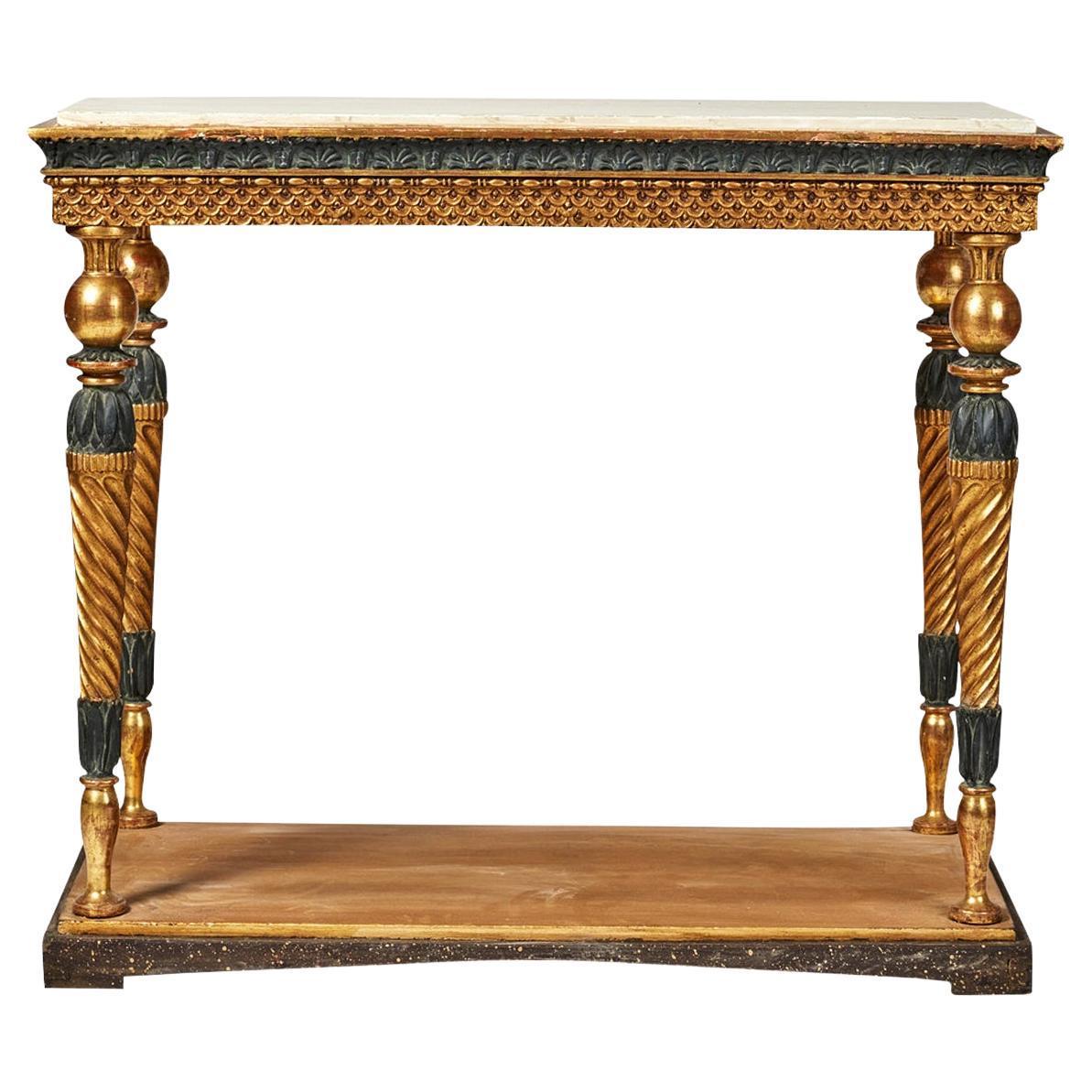 Table console gustavienne suédoise du 19ème siècle en bois de pin doré par Jonas Frisk en vente