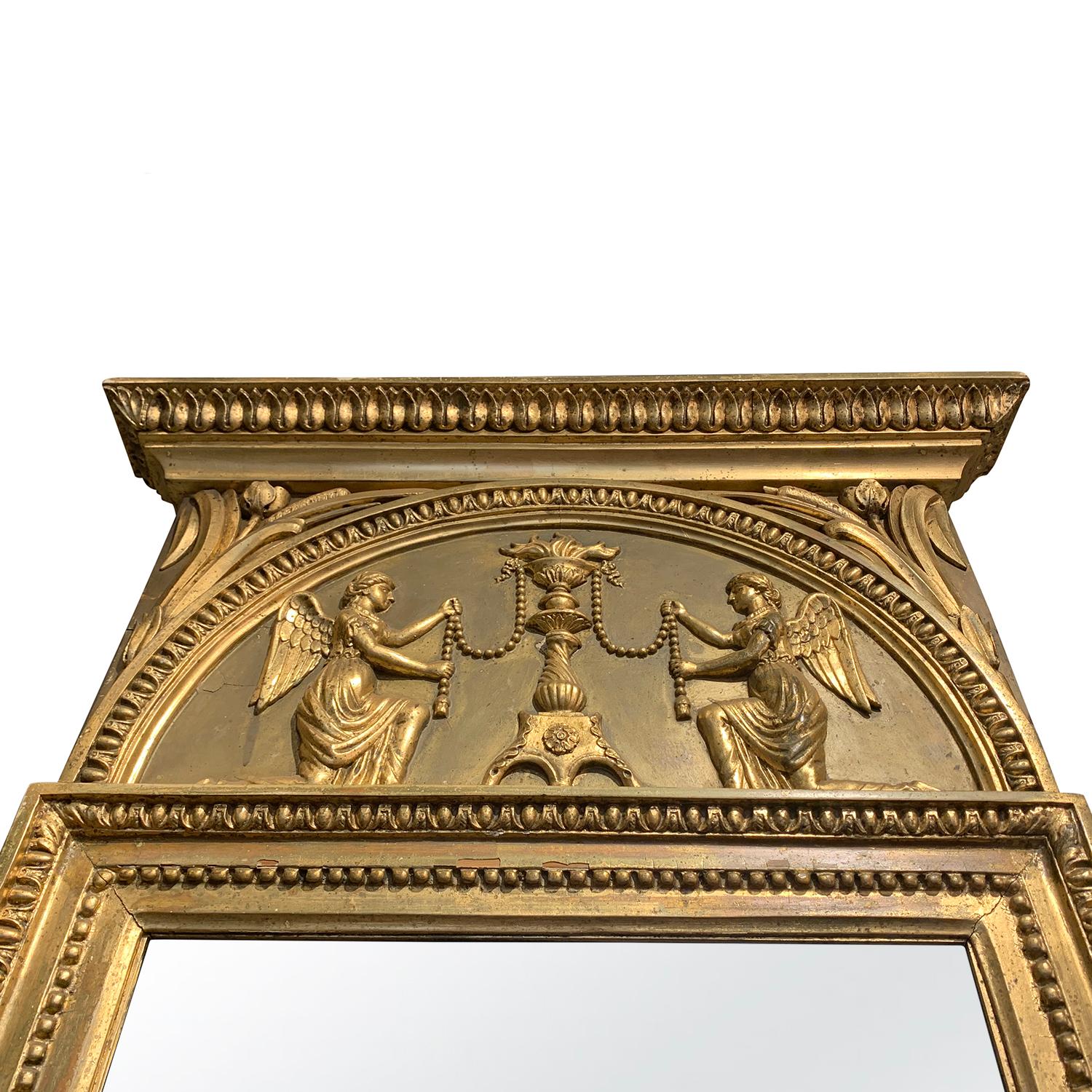 Hand-Carved 19th Century Swedish Gustavian Gilded Wood Wall Glass Mirror, Scandinavian Décor