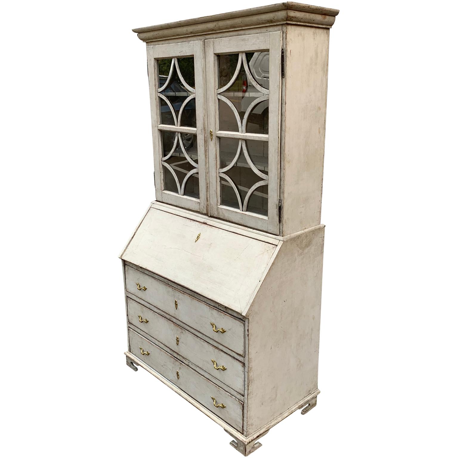 19th Century Swedish Gustavian Glass Top Writers Cabinet 5