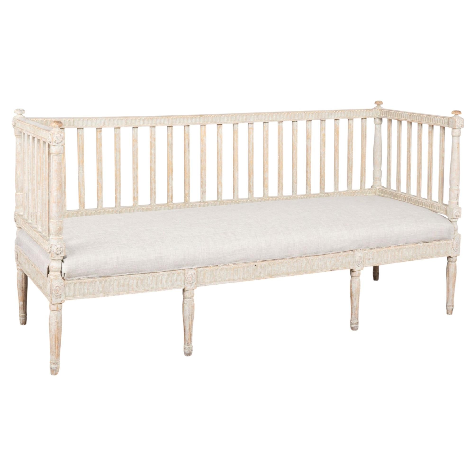 19th Century Swedish Gustavian Gray Painted Bench