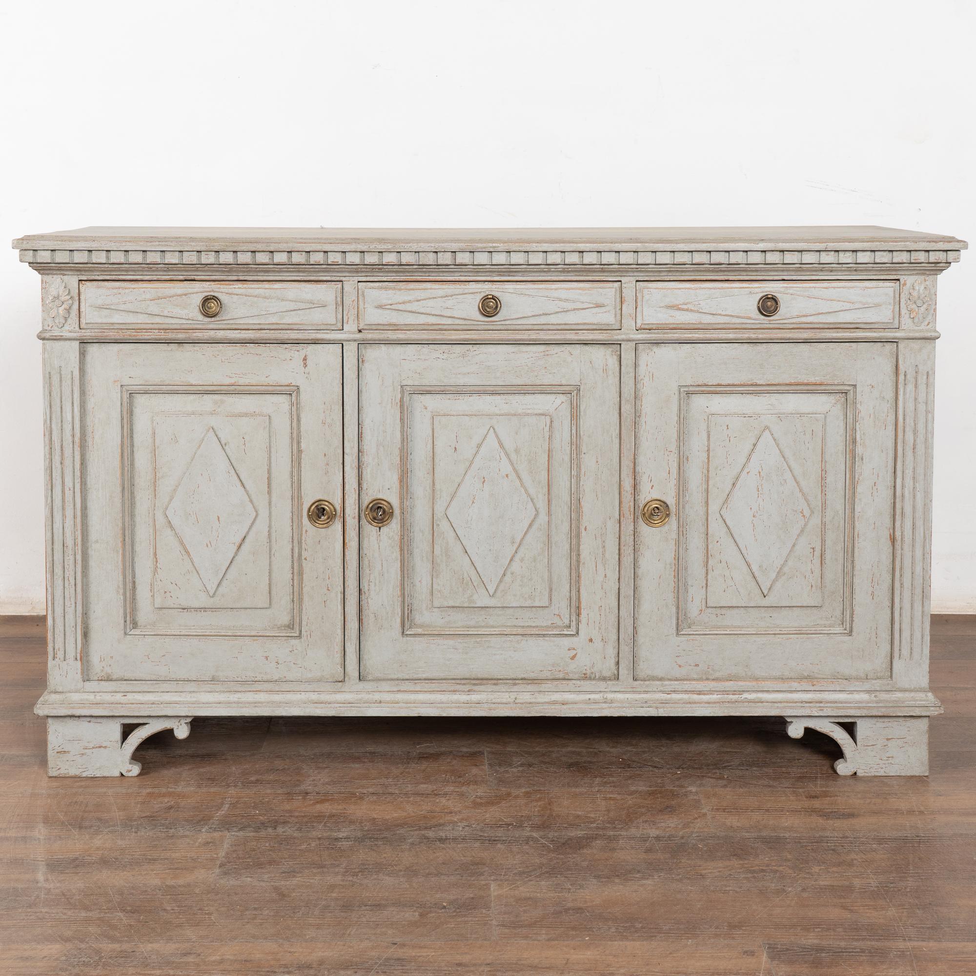 Brass 19th Century Swedish Gustavian Gray Painted Sideboard Buffet Console For Sale
