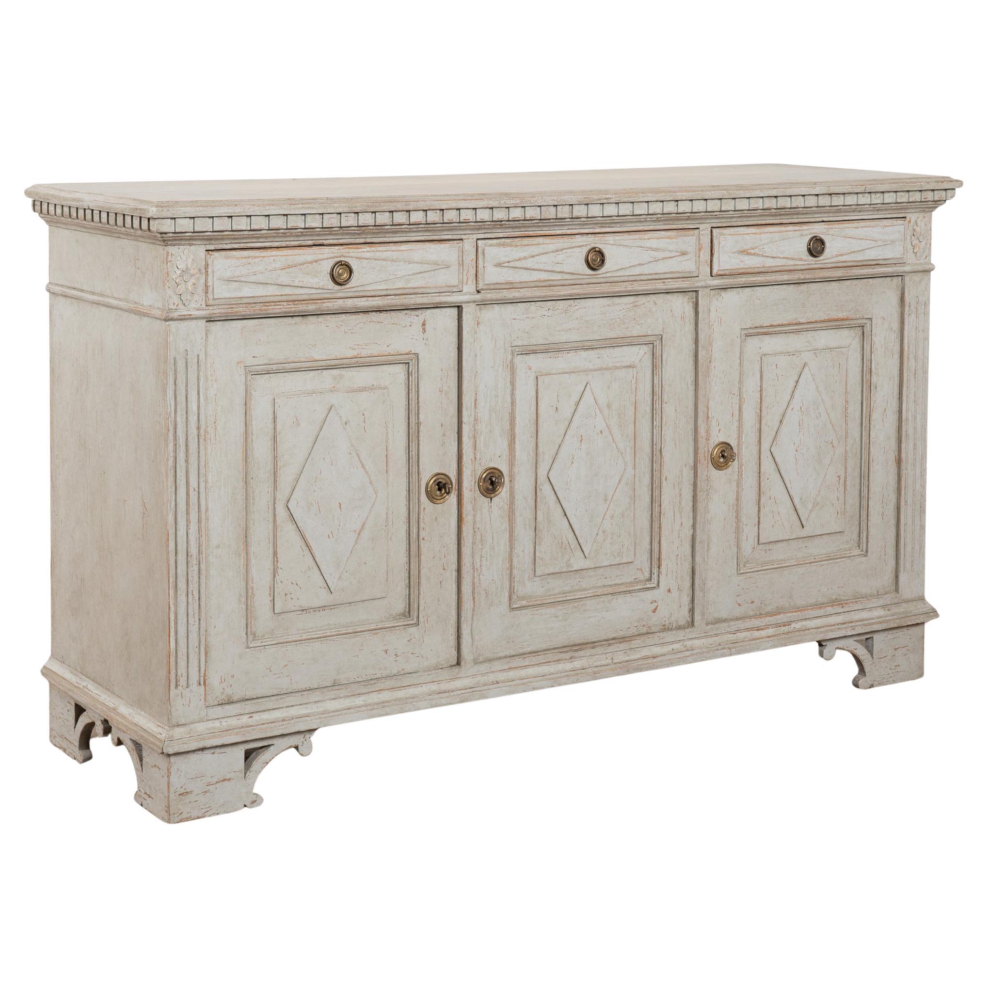 19th Century Swedish Gustavian Gray Painted Sideboard Buffet Console For Sale