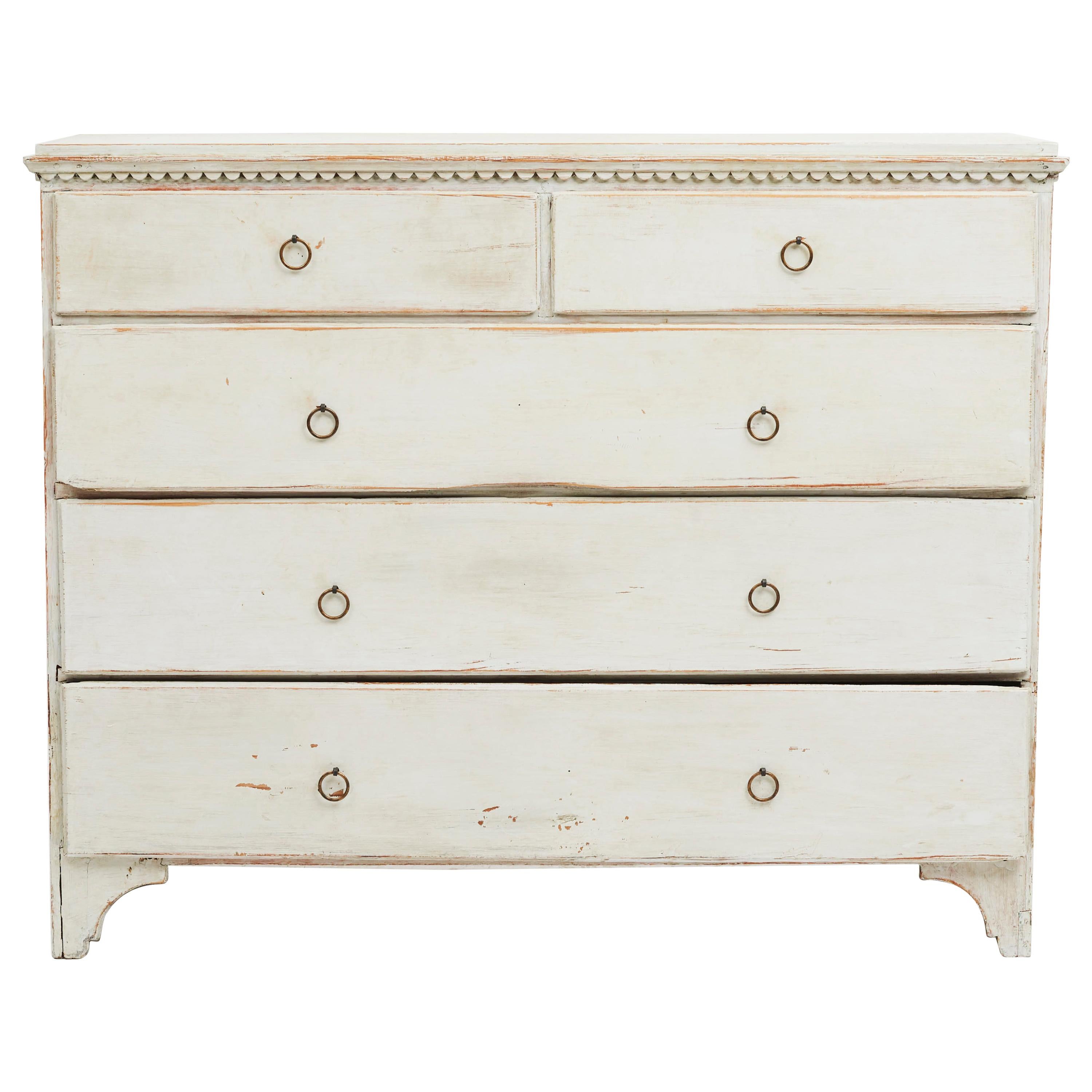 19th Century Swedish Gustavian Grey/ White Painted Commode/ Chest of Drawers