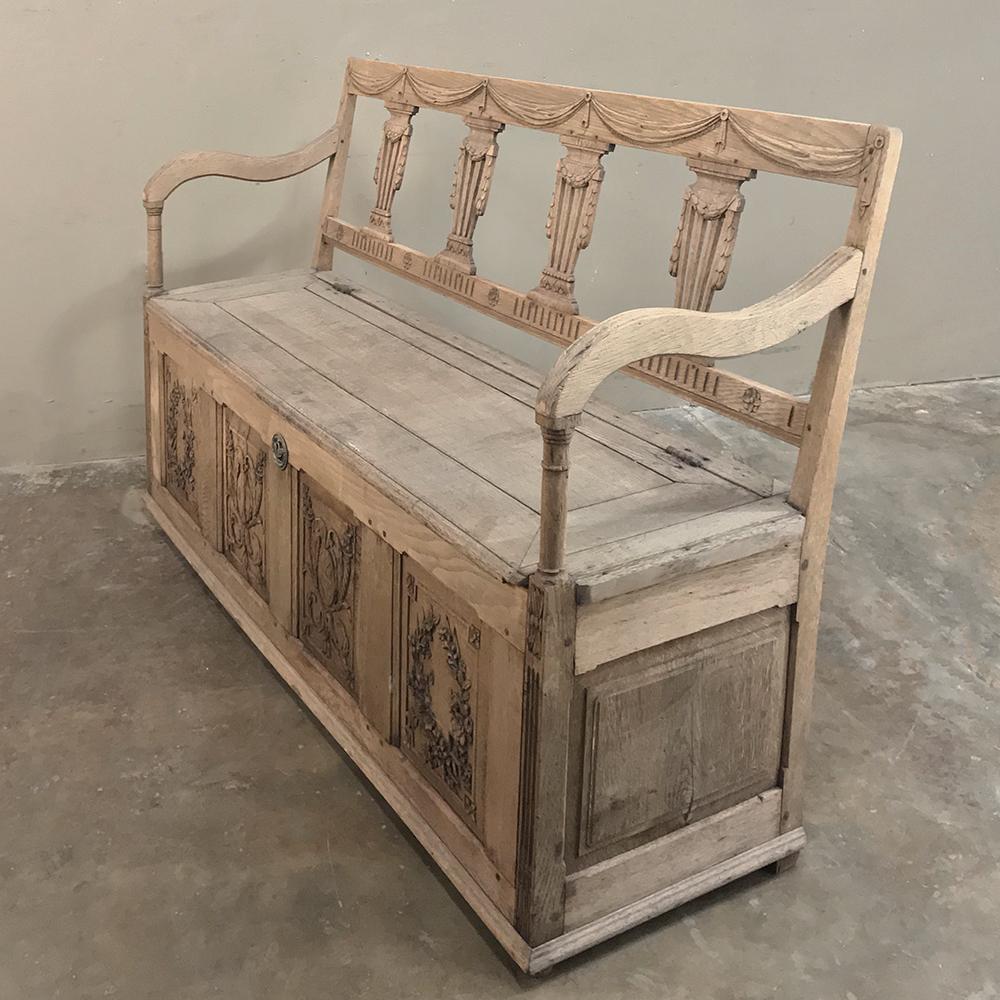 19th Century Swedish Neoclassical Hand Carved Hall Bench 7