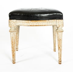 19th Century Swedish Gustavian Leather and Birch Stool