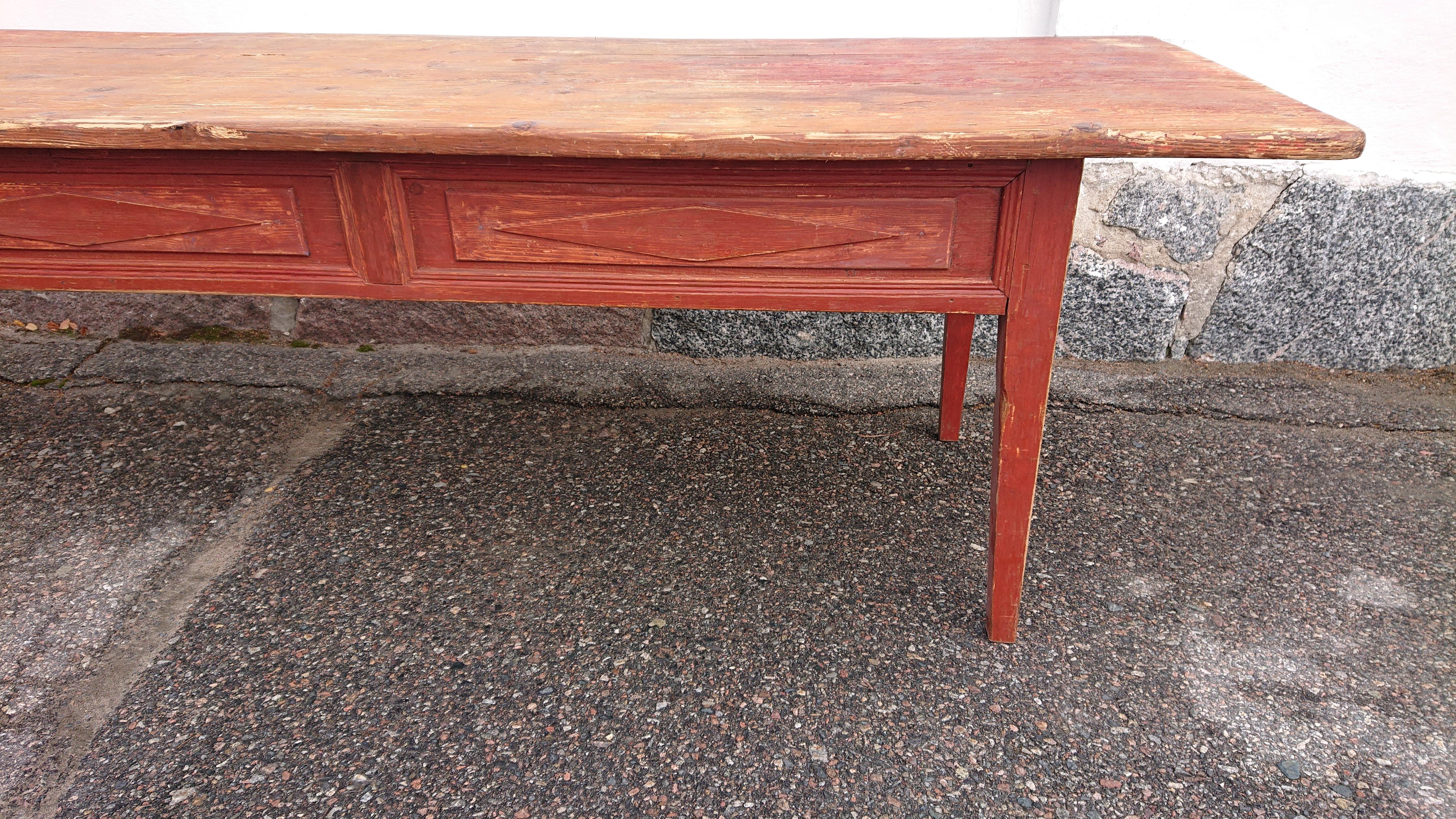 Hand-Crafted 19th Century Swedish Gustavian Long Table Originalpaint For Sale