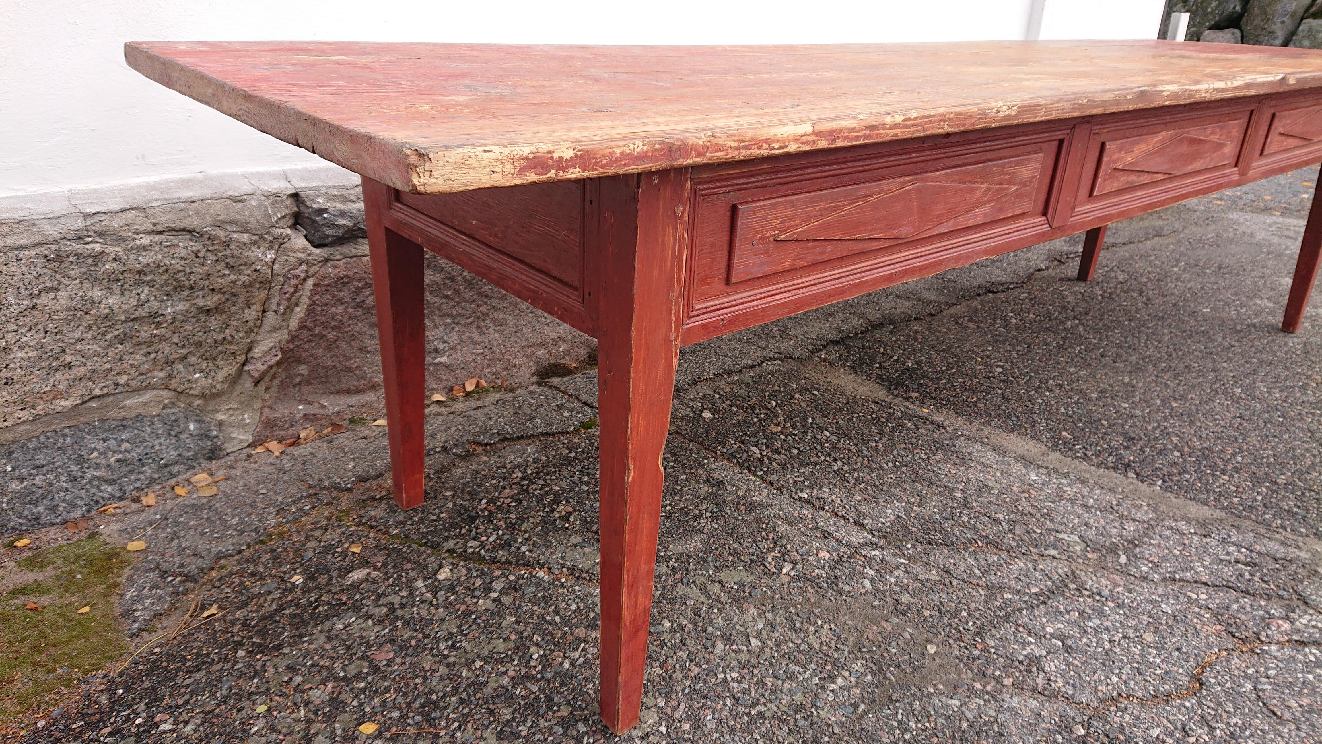 19th Century Swedish Gustavian Long Table Originalpaint In Good Condition For Sale In Boden, SE