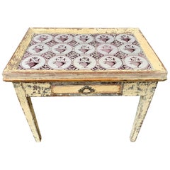 19th Century Swedish Gustavian Painted Delft Tile Table