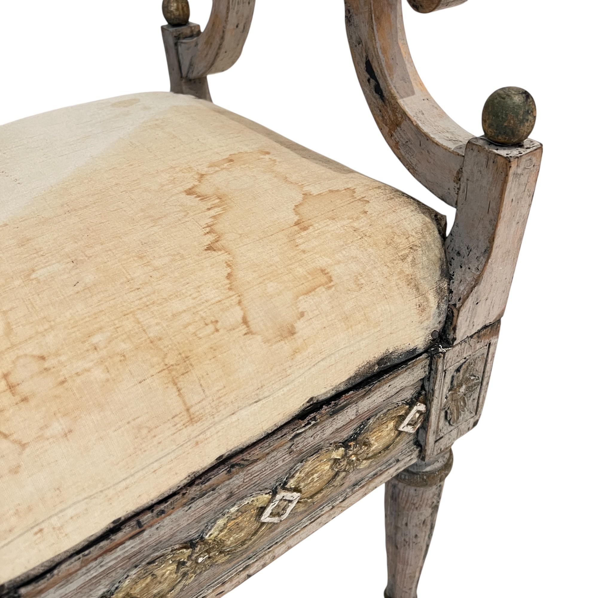 Banco Antiguo Sueco Gustaviano Pintado y Dorado del Siglo XIX en venta 1