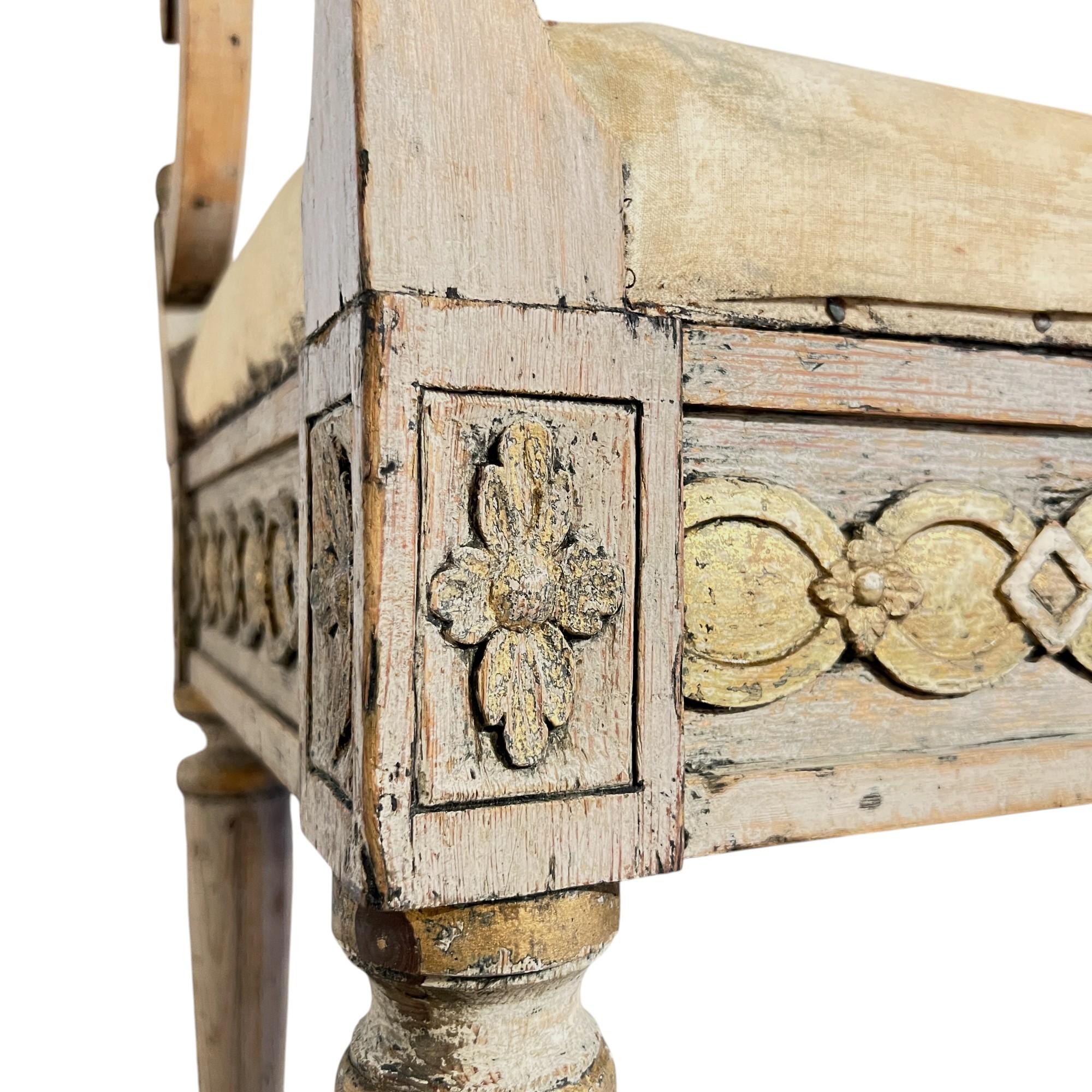 Banco Antiguo Sueco Gustaviano Pintado y Dorado del Siglo XIX en venta 3