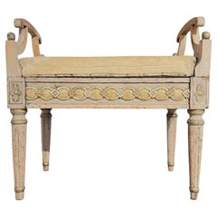 Banco Antiguo Sueco Gustaviano Pintado y Dorado del Siglo XIX