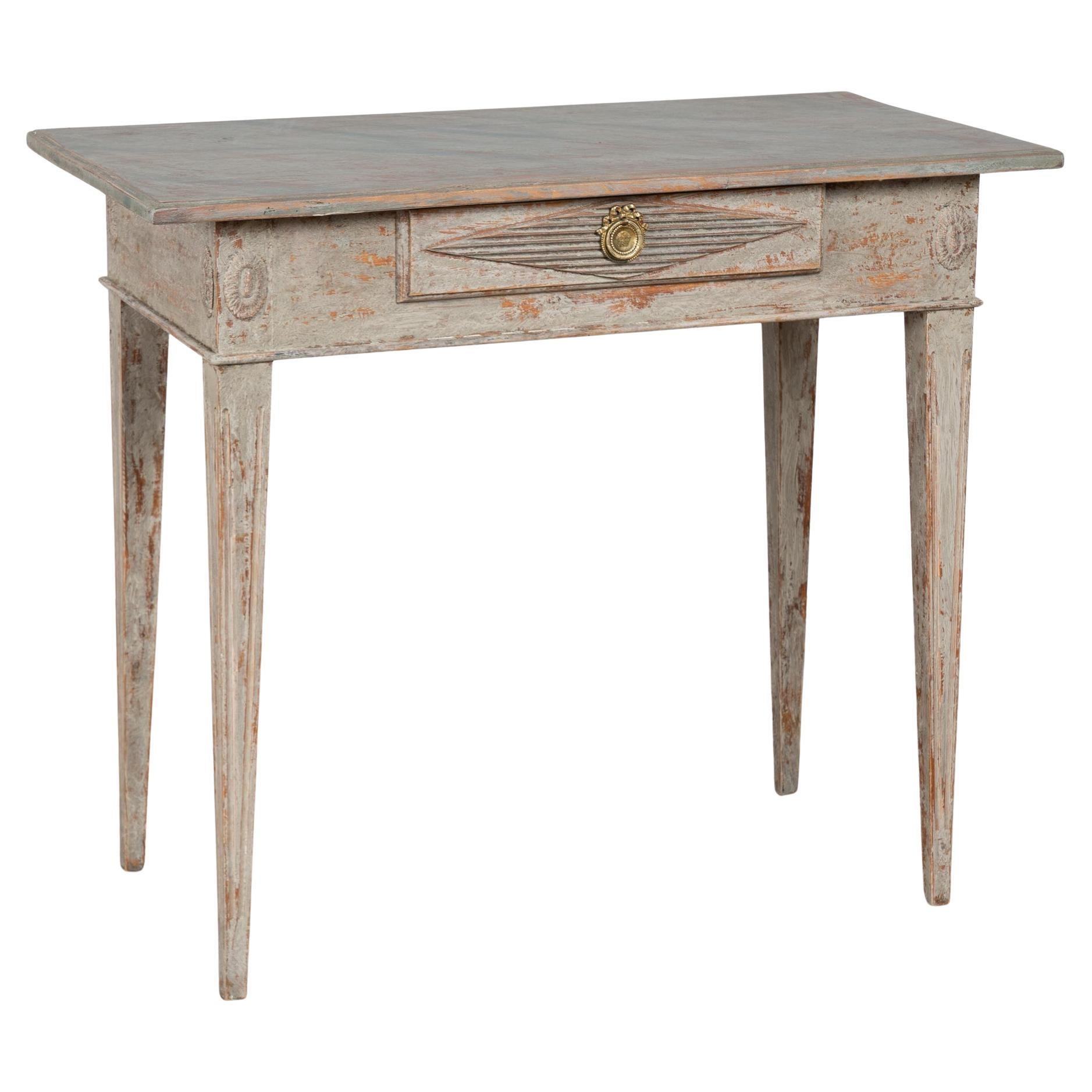 19th Century Swedish Gustavian Painted Pine Side Table with Single Drawer For Sale