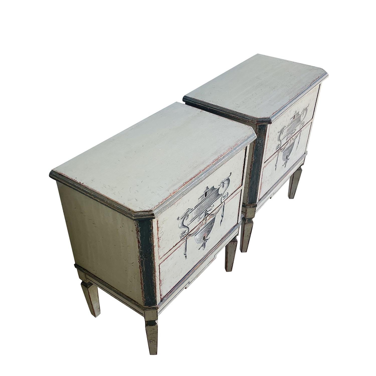 Metal 19th Century Swedish Gustavian Pair of Antique Scandinavian Pine Bed Side Tables For Sale
