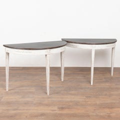 19th Century Swedish Gustavian Pair of Demi Lune Side Tables Consoles