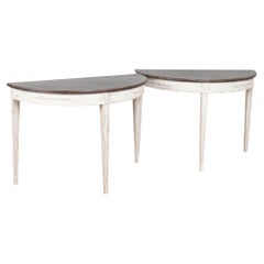 19th Century Swedish Gustavian Pair of Demi Lune Side Tables Consoles