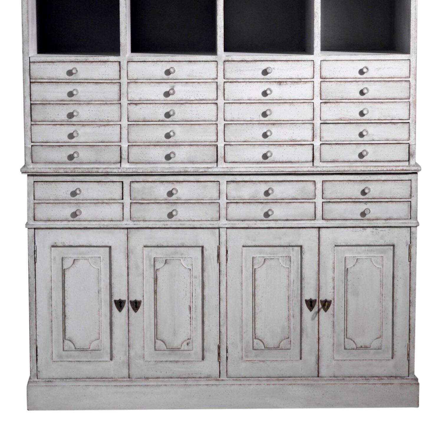 Hand-Crafted 19th Century Grey Swedish Gustavian Pair of Antique Oakwood Apothecary Cabinets For Sale