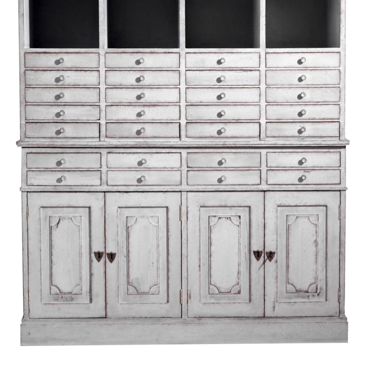 19th Century Grey Swedish Gustavian Pair of Antique Oakwood Apothecary Cabinets In Good Condition For Sale In West Palm Beach, FL