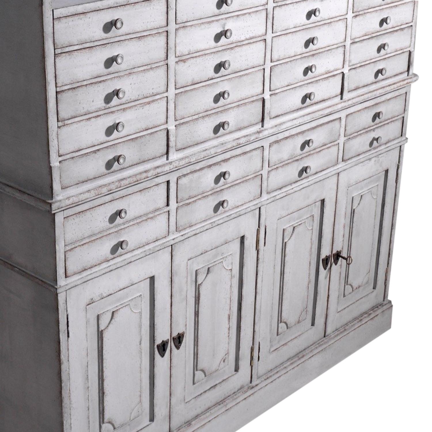 19th Century Grey Swedish Gustavian Pair of Antique Oakwood Apothecary Cabinets For Sale 3