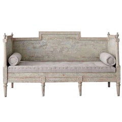 Antique 19th Century Swedish Gustavian Period Sofa Bench in Original Paint