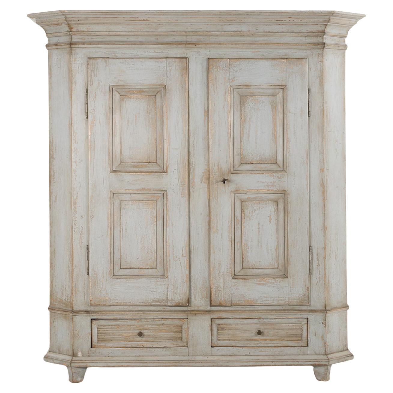 19th Century Swedish Gustavian Pinewood Armoire - Antique Scandinavian Cabinet For Sale