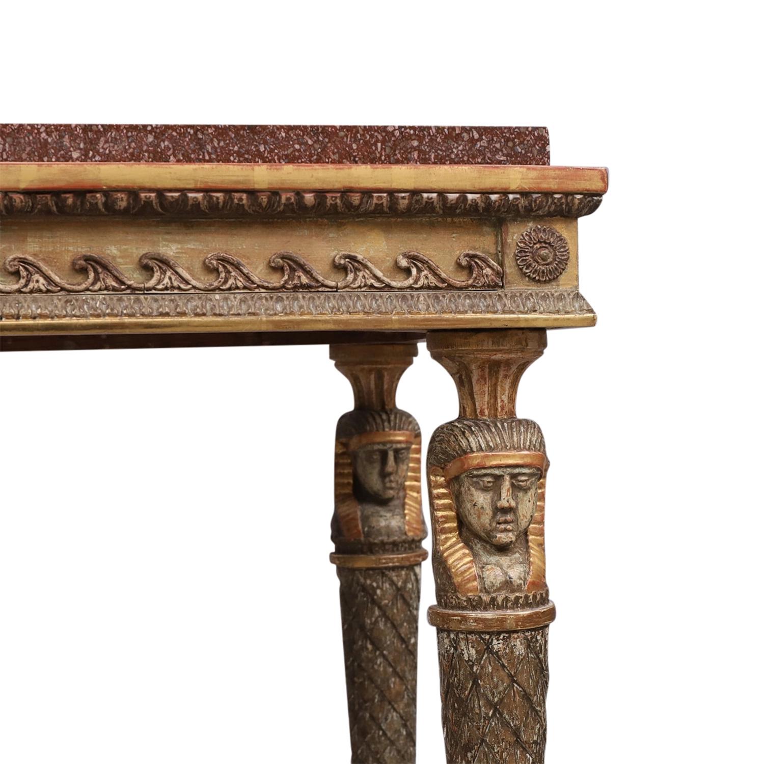 19th Century Swedish Gustavian Pinewood, Porphyry Console Table by Jonas Frisk For Sale 2