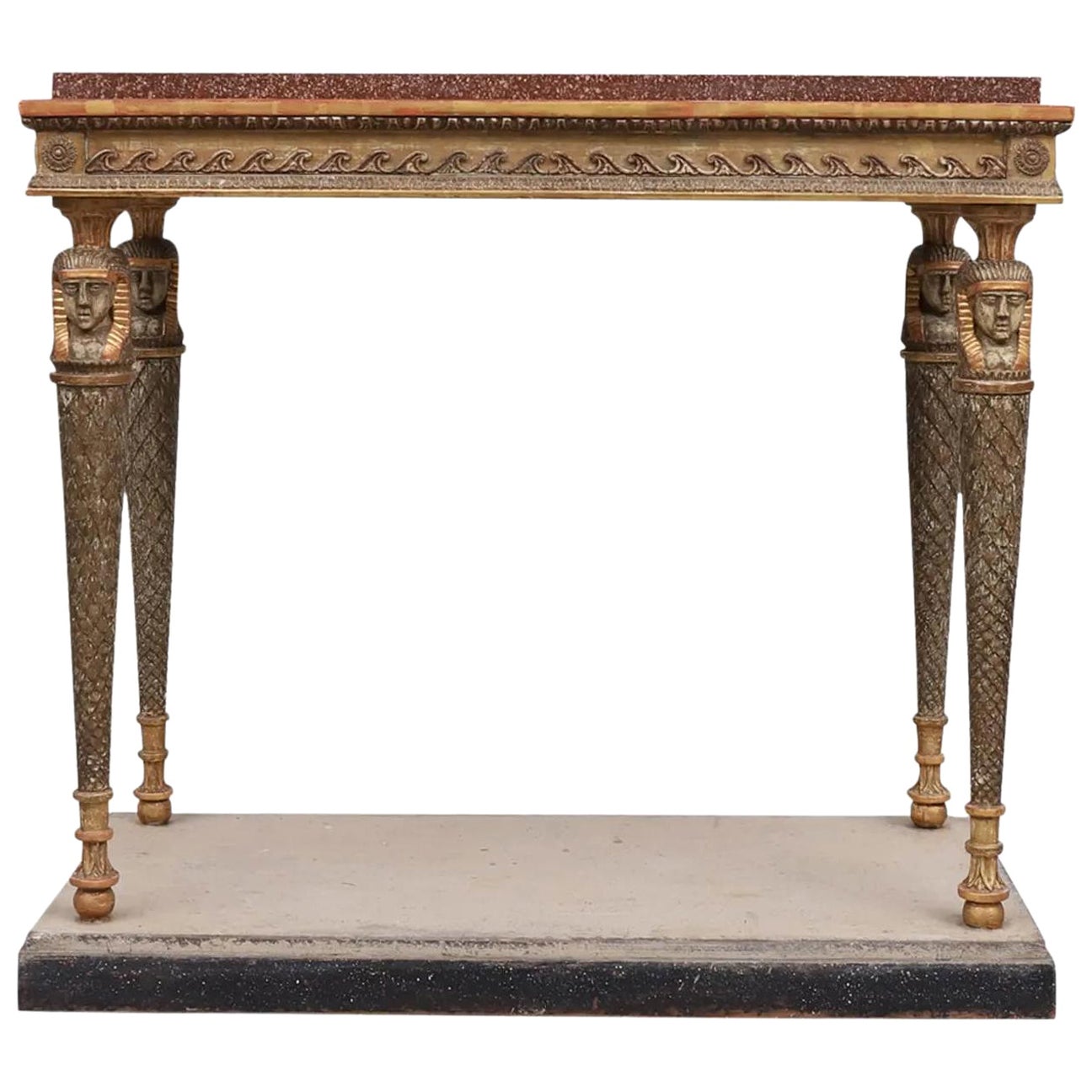 Tavolo da console svedese gustaviano del XIX secolo in legno di pino e porfido di Jonas Frisk in vendita