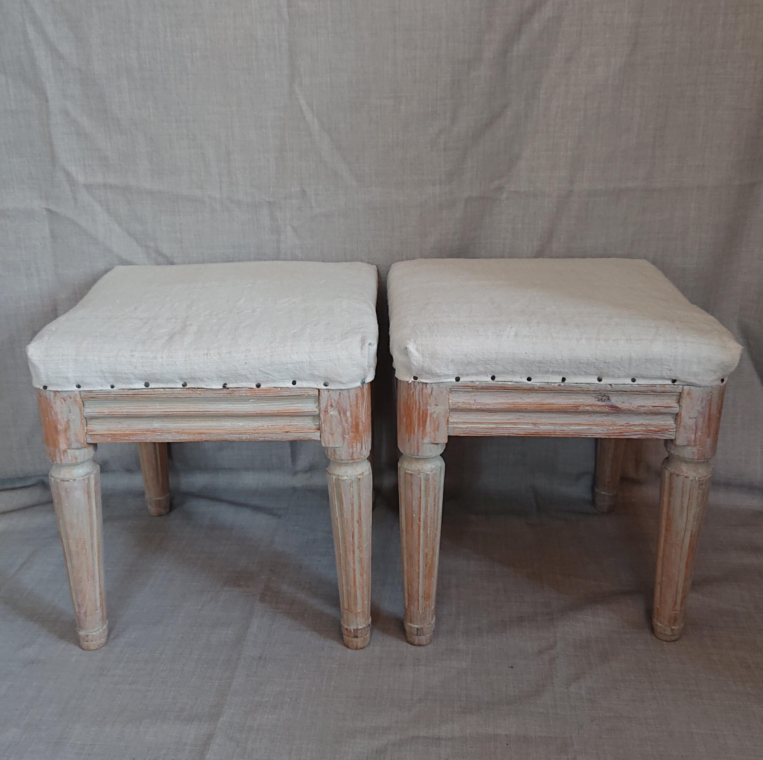 19th Century Swedish Gustavian Provincial Taburettes/ Stools with Originalpaint For Sale 6