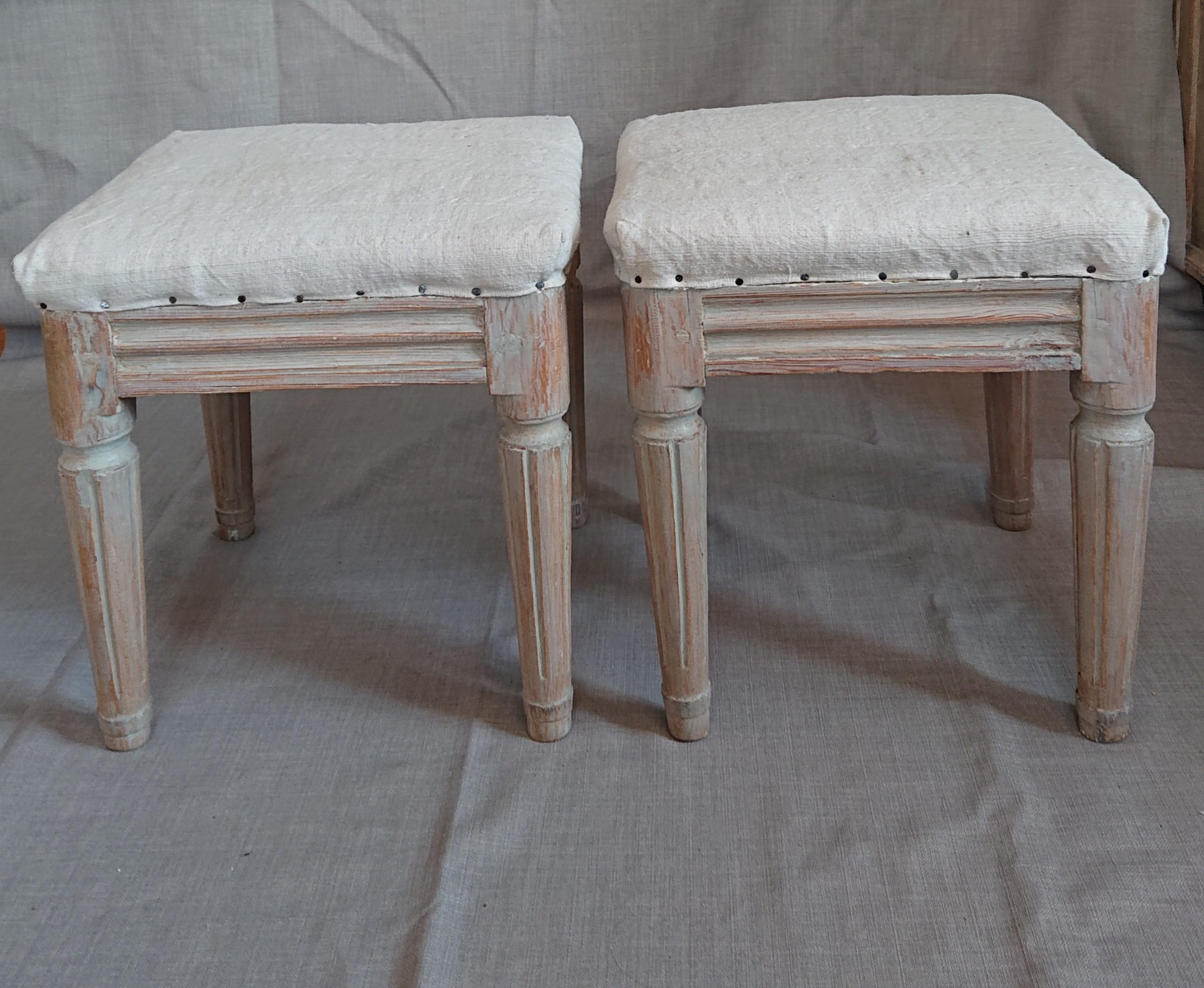 Pine 19th Century Swedish Gustavian Provincial Taburettes/ Stools with Originalpaint For Sale