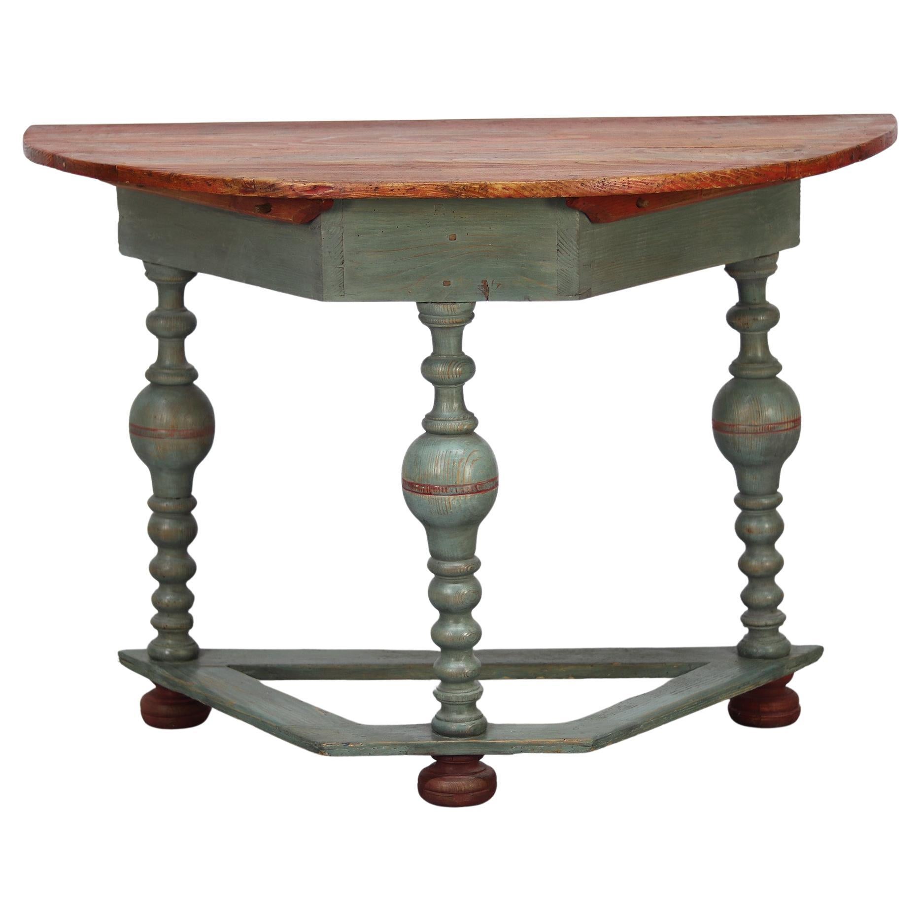 19th Century Swedish Gustavian Rustic Farmhouse Painted Folk Art Side Table For Sale