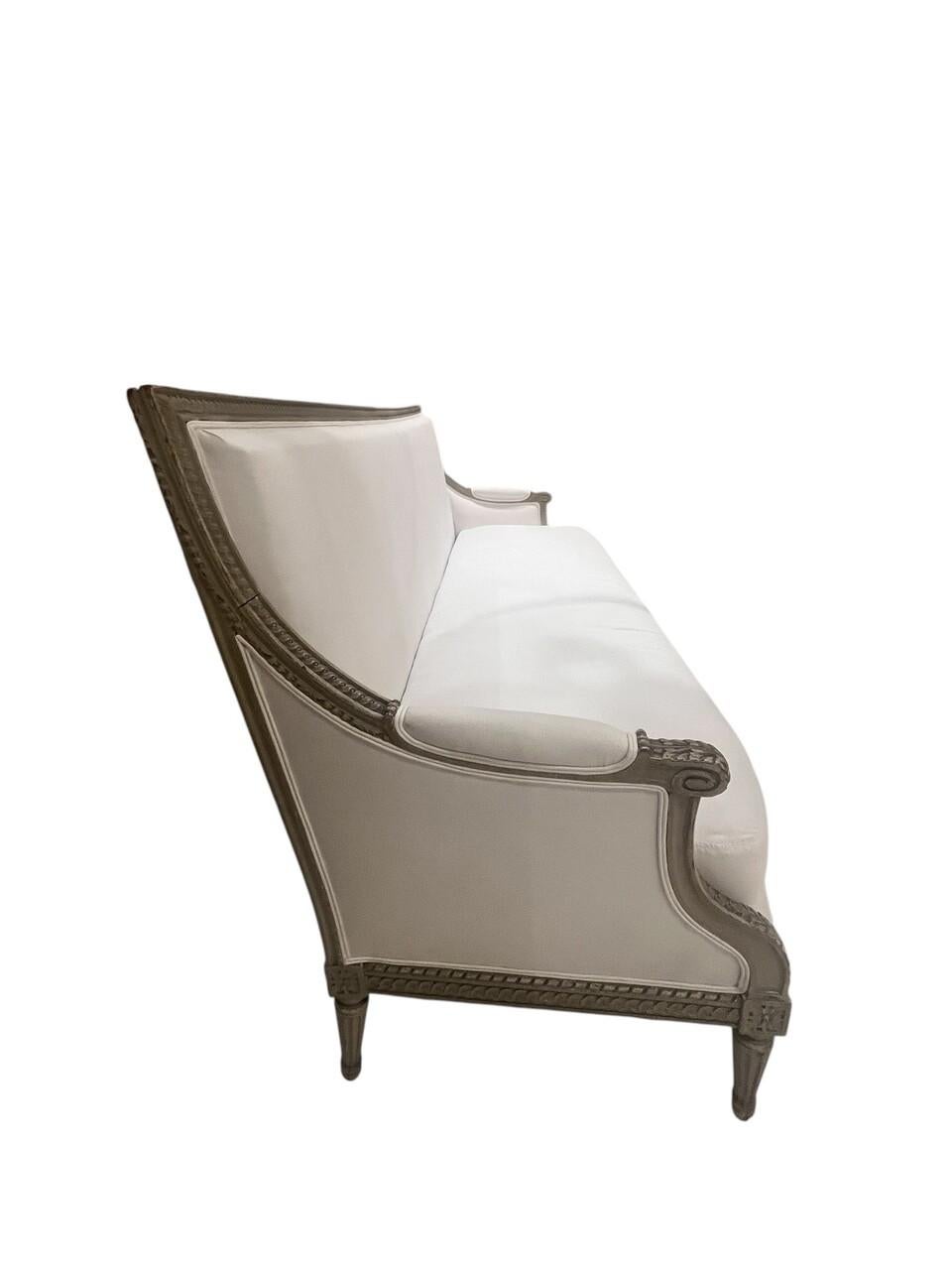 19th Century Swedish Gustavian Sofa Hand Carved, Hand-Crafted wood frame with distressed painted finish