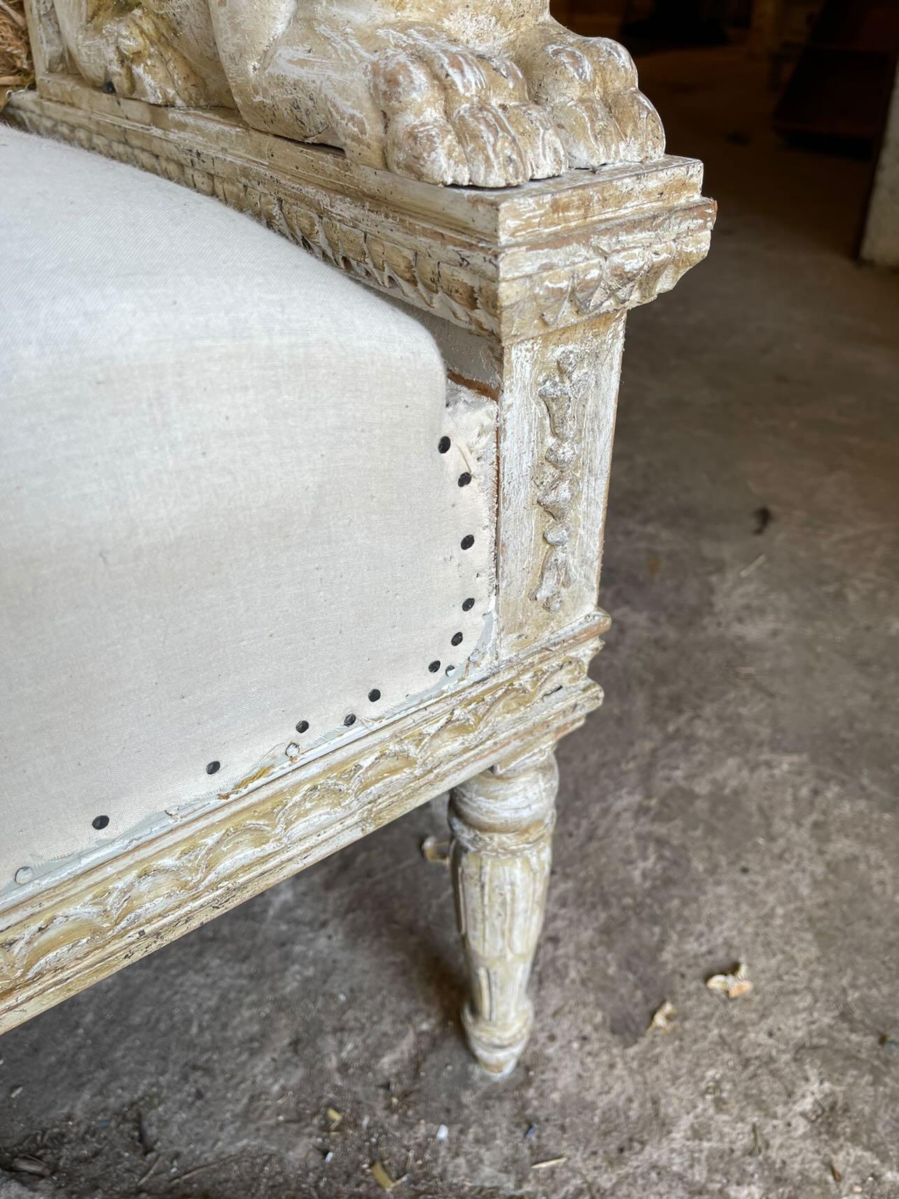 Hand-Crafted 19th Century Swedish Gustavian Sofa with Sphinx and Lion Motifs