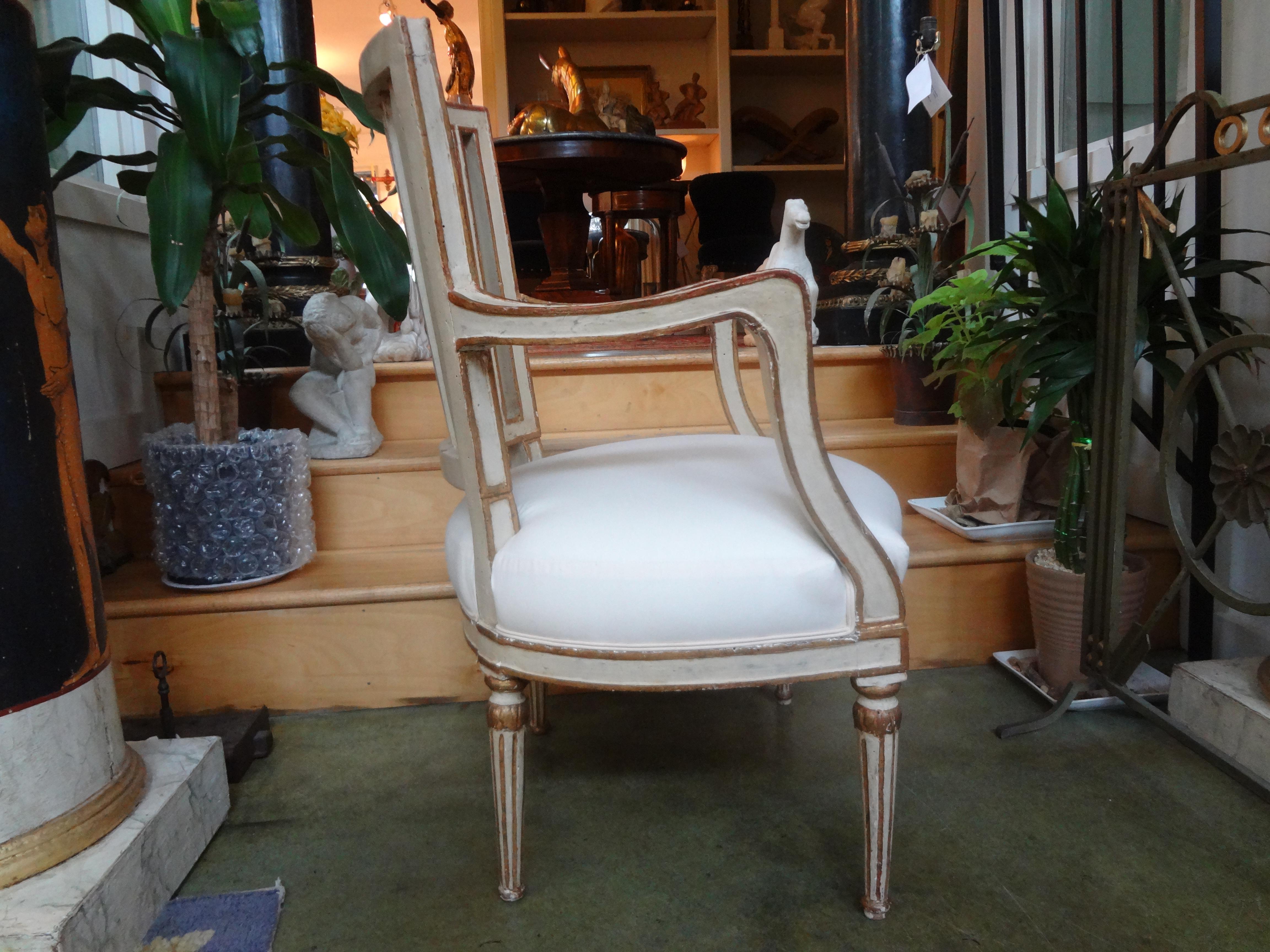 19th Century Swedish Gustavian Style Painted and Gilt Wood Chair In Good Condition In Houston, TX