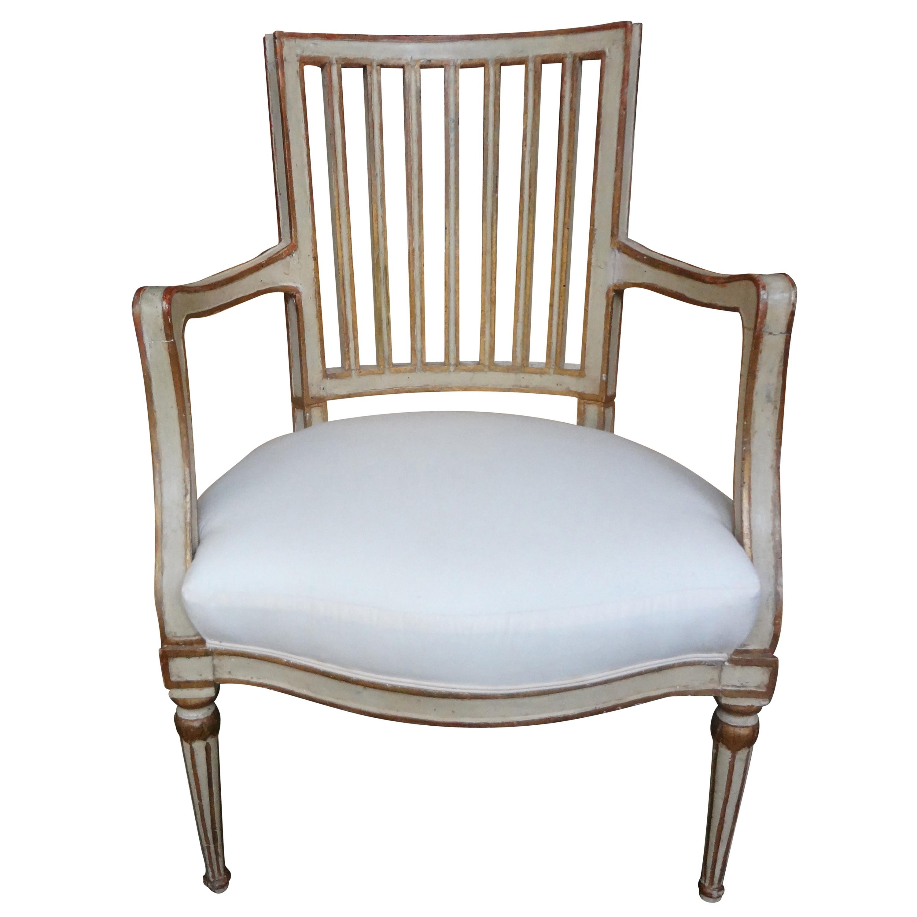 19th Century Swedish Gustavian Style Painted and Gilt Wood Chair