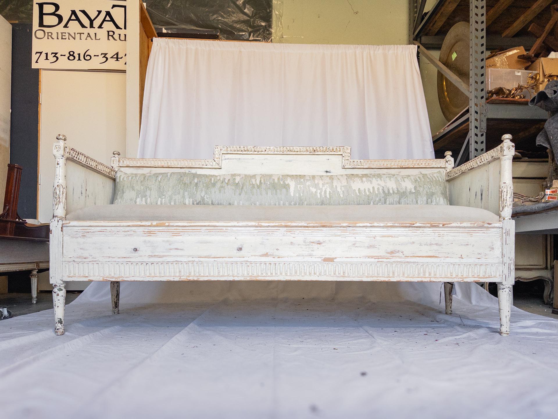 Carved 19th Century Swedish Gustavian Style Painted Sofa Bench
