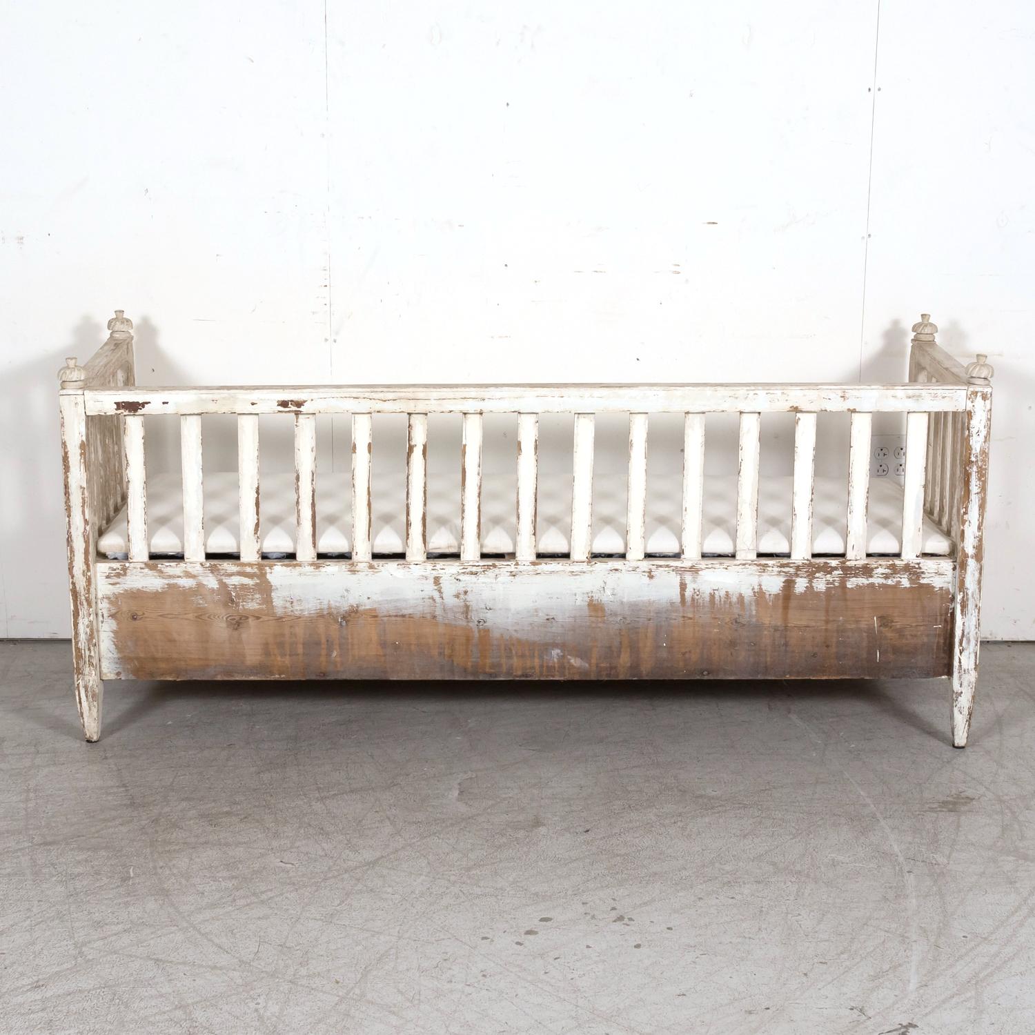 19th Century Swedish Gustavian Style Painted Stickback Sofa Bench with Lift Seat For Sale 12