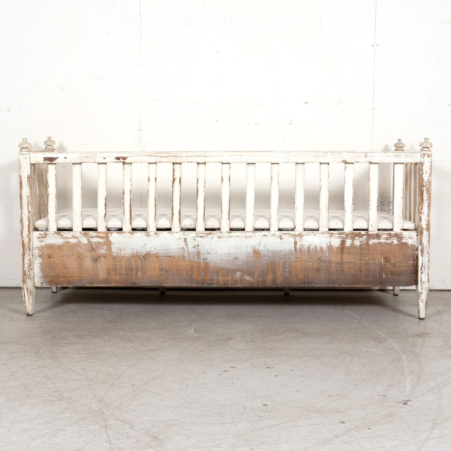 19th Century Swedish Gustavian Style Painted Stickback Sofa Bench with Lift Seat For Sale 13