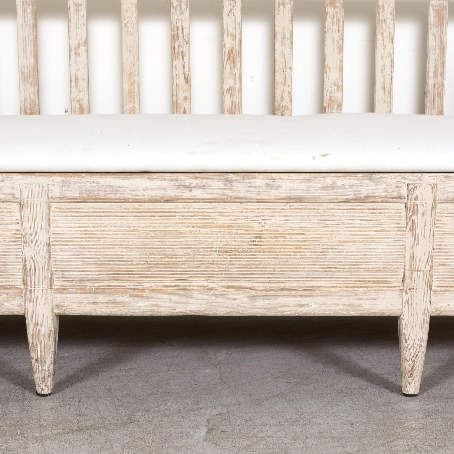 Mid-19th Century 19th Century Swedish Gustavian Style Painted Stickback Sofa Bench with Lift Seat