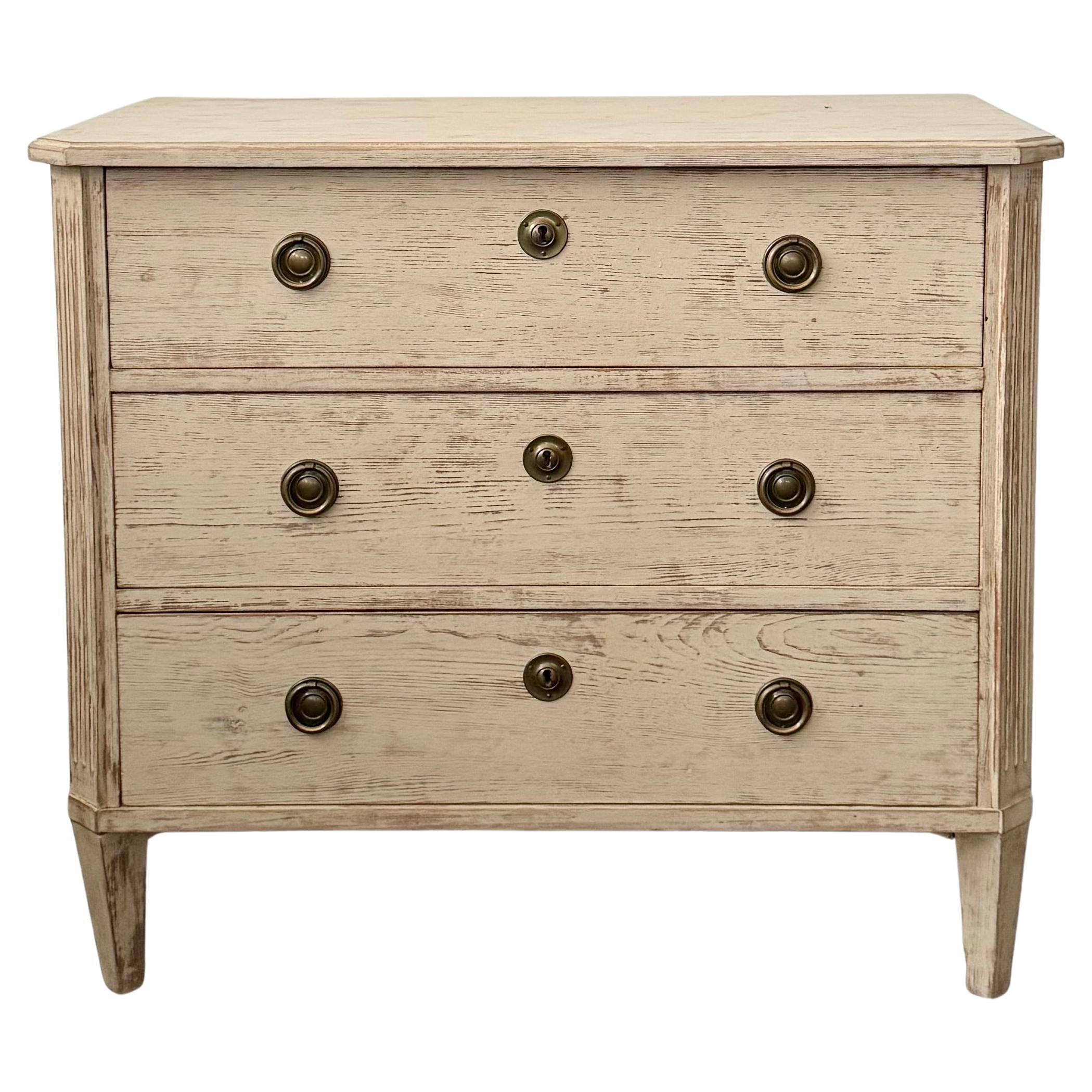 19th Century Swedish Gustavian Style Painted Three-Drawer Chest of Drawers